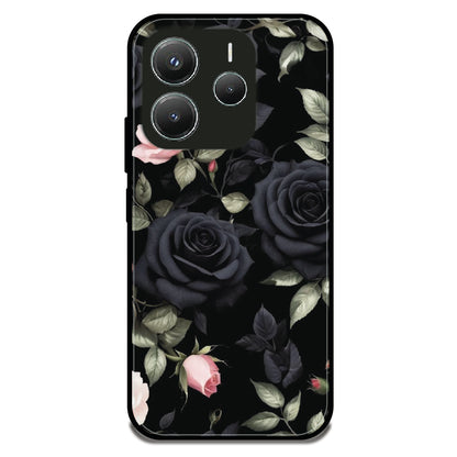 Black Roses Floral - Glossy Metal Silicone Case For Redmi Models