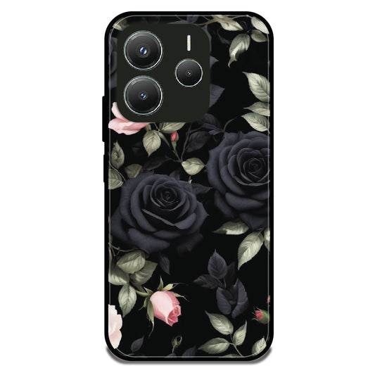 Black Roses Floral - Glossy Metal Silicone Case For Redmi Models