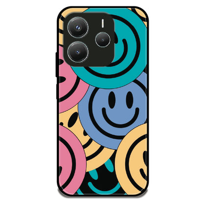 Bold Smiley Pattern - Glossy Metal Silicone Case For Redmi Models