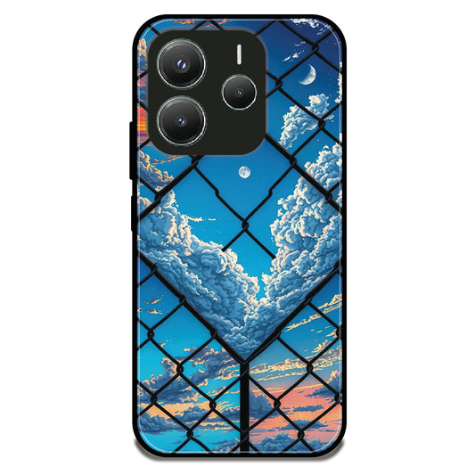 Chain Link Cloudy Sky - Glossy Metal Silicone Case For Redmi Models