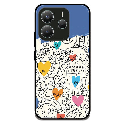 Doodle Monsters & Hearts - Glossy Metal Silicone Case For Redmi Models
