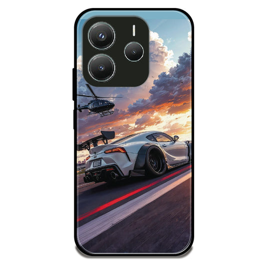 Helicopter & Car - Glossy Metal Silicone Case For Redmi Models