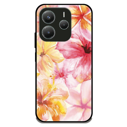 Hibiscus Watercolor - Glossy Metal Silicone Case For Redmi Models