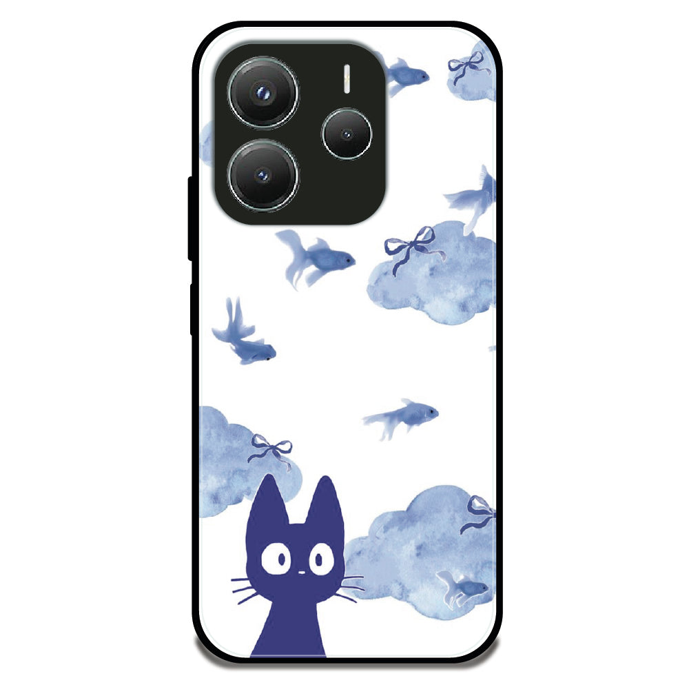 Jiji Cat Blue - Glossy Metal Silicone Case For Redmi Models