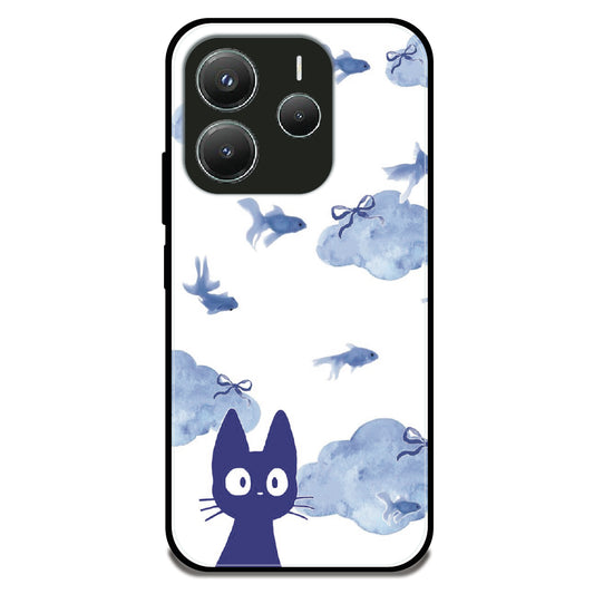 Jiji Cat Blue - Glossy Metal Silicone Case For Redmi Models