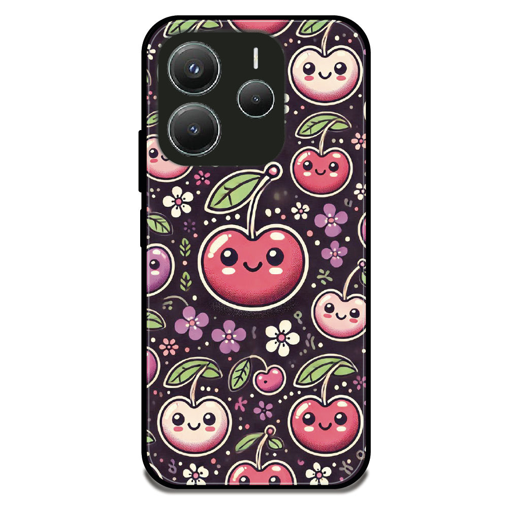 Kawaii Cherry Pattern - Glossy Metal Silicone Case For Redmi Models