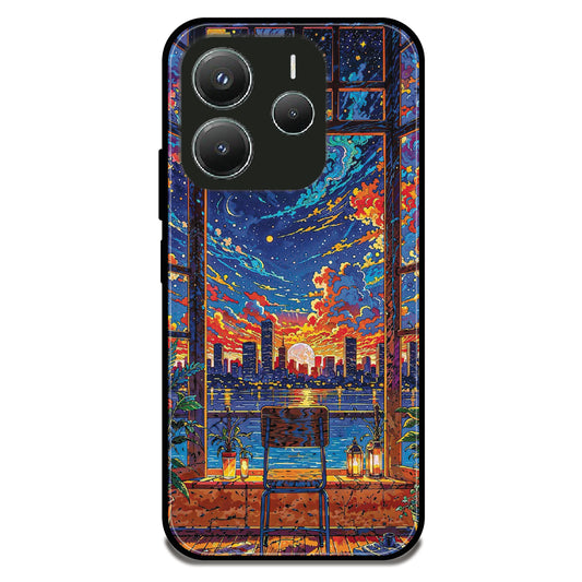 Sunset Window Synthwave - Glossy Metal Silicone Case For Redmi Models