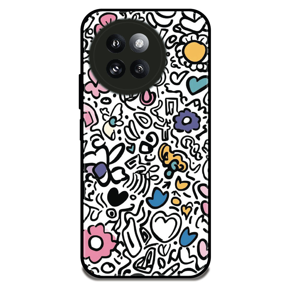 Colorful Doodle Pattern - Glossy Metal Silicone Case For Redmi Models