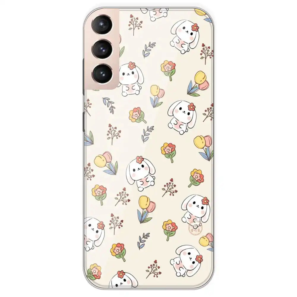Cute Bunny And Flowers - Printed Silicone Case For Samsung Galaxy S21