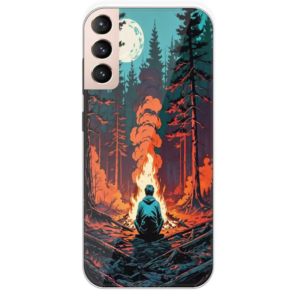 Boy With Camp Fire - Printed Silicone Case For Samsung Galaxy S21