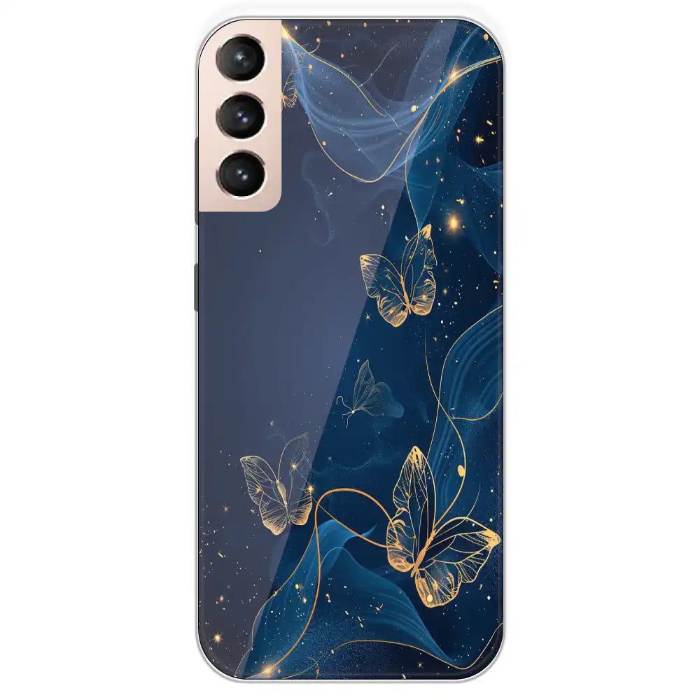 Blue With Gold Butterflies - Printed Silicone Case For Samsung Galaxy S21