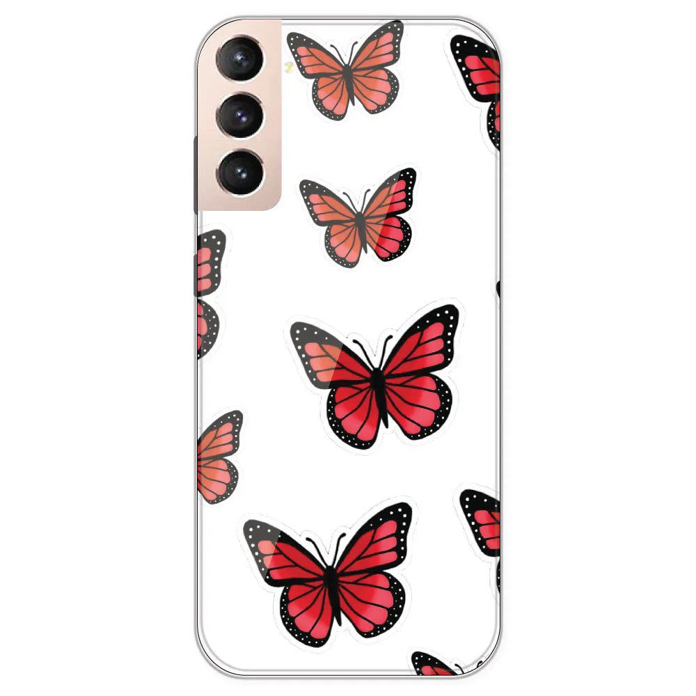 Red Butterfly - Clear Printed Silicone Case For Samsung Galaxy S21