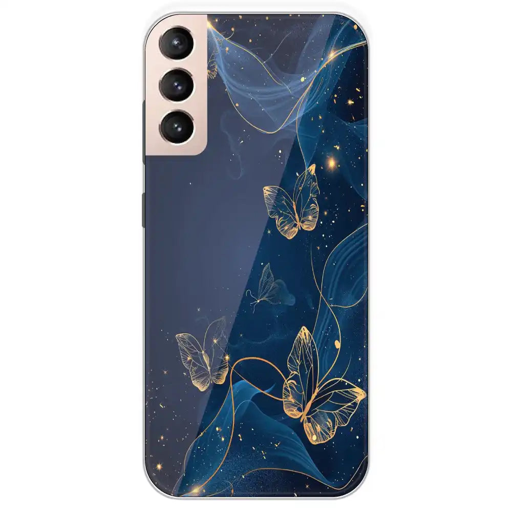Blue With Gold Butterflies - Printed Silicone Case For Samsung Galaxy S21 Plus