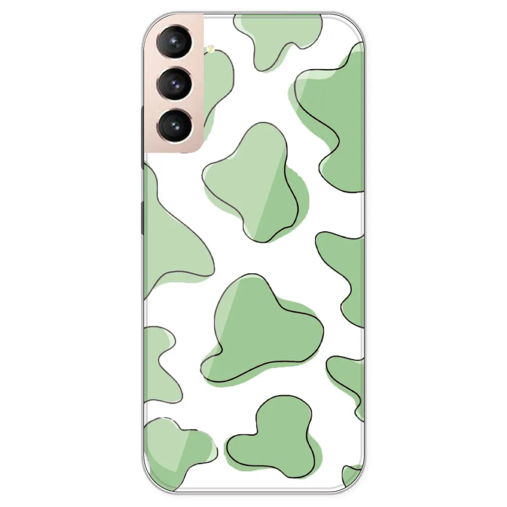 Green Cow Print - Clear Printed Silicone Case For Samsung Galaxy S21 plus