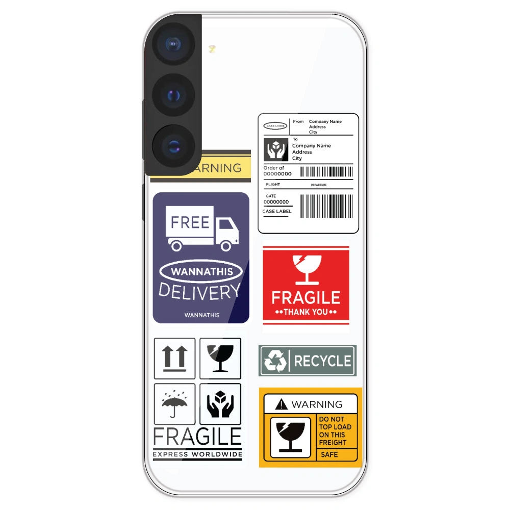 Caution Labels - Clear Printed Silicone Case For Samsung Galaxy S21 FE