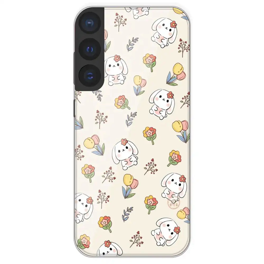 Cute Bunny And Flowers - Printed Silicone Case For Samsung Galaxy S21 FE
