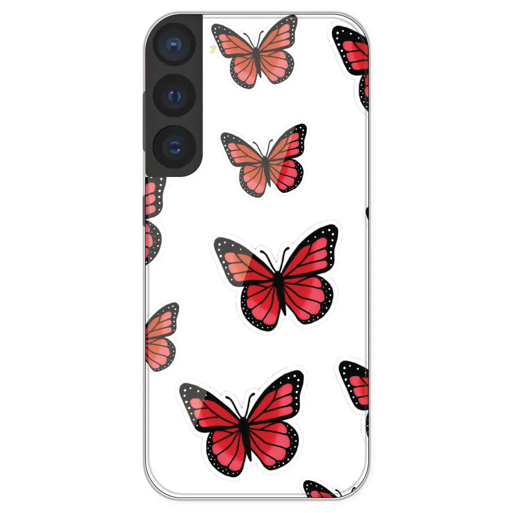 Red Butterfly - Clear Printed Silicone Case For Samsung Galaxy S21 FE