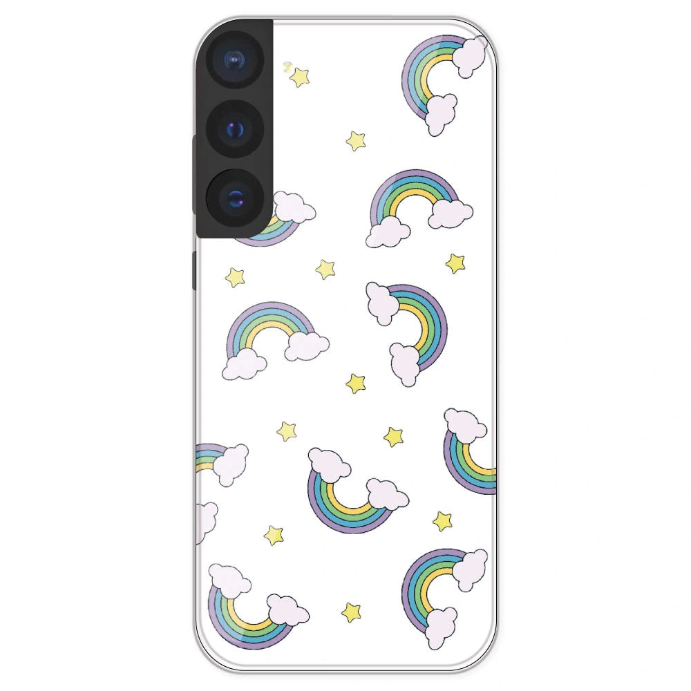 Rainbow With Clouds - Clear Printed Silicone Case For Samsung Galaxy S21 FE