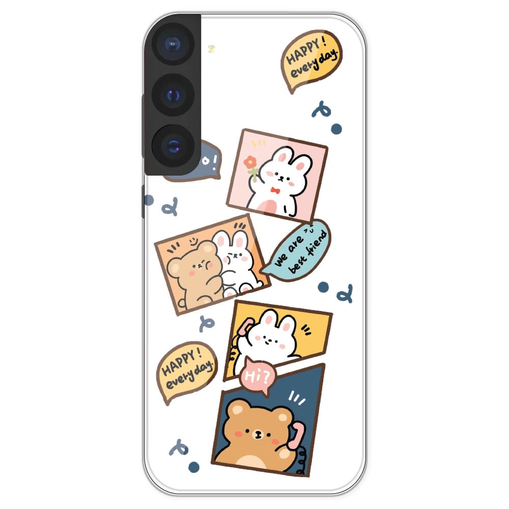 Happy Rabit And Bear - Clear Printed Silicone Case For Samsung Galaxy S21 FE