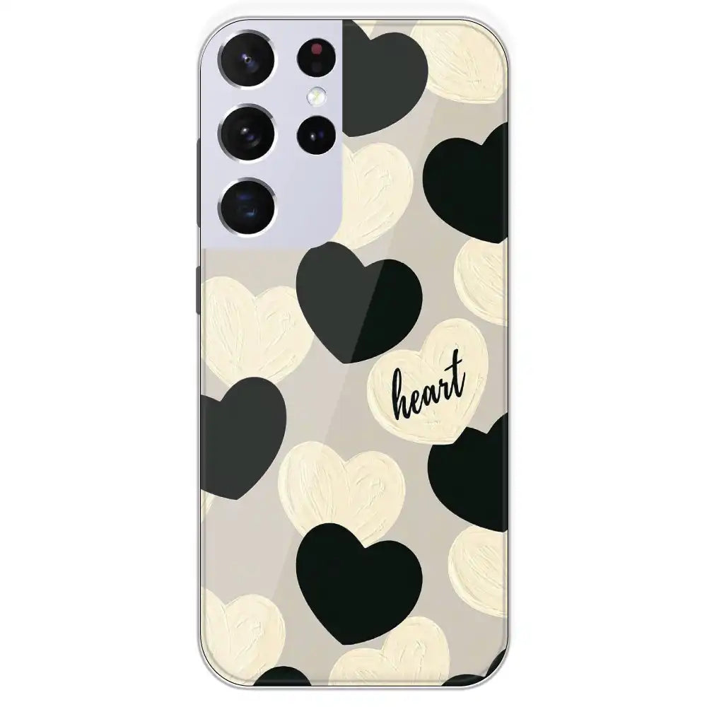Black And White Heart - Printed Silicone Case For Samsung Galaxy S21 Ultra