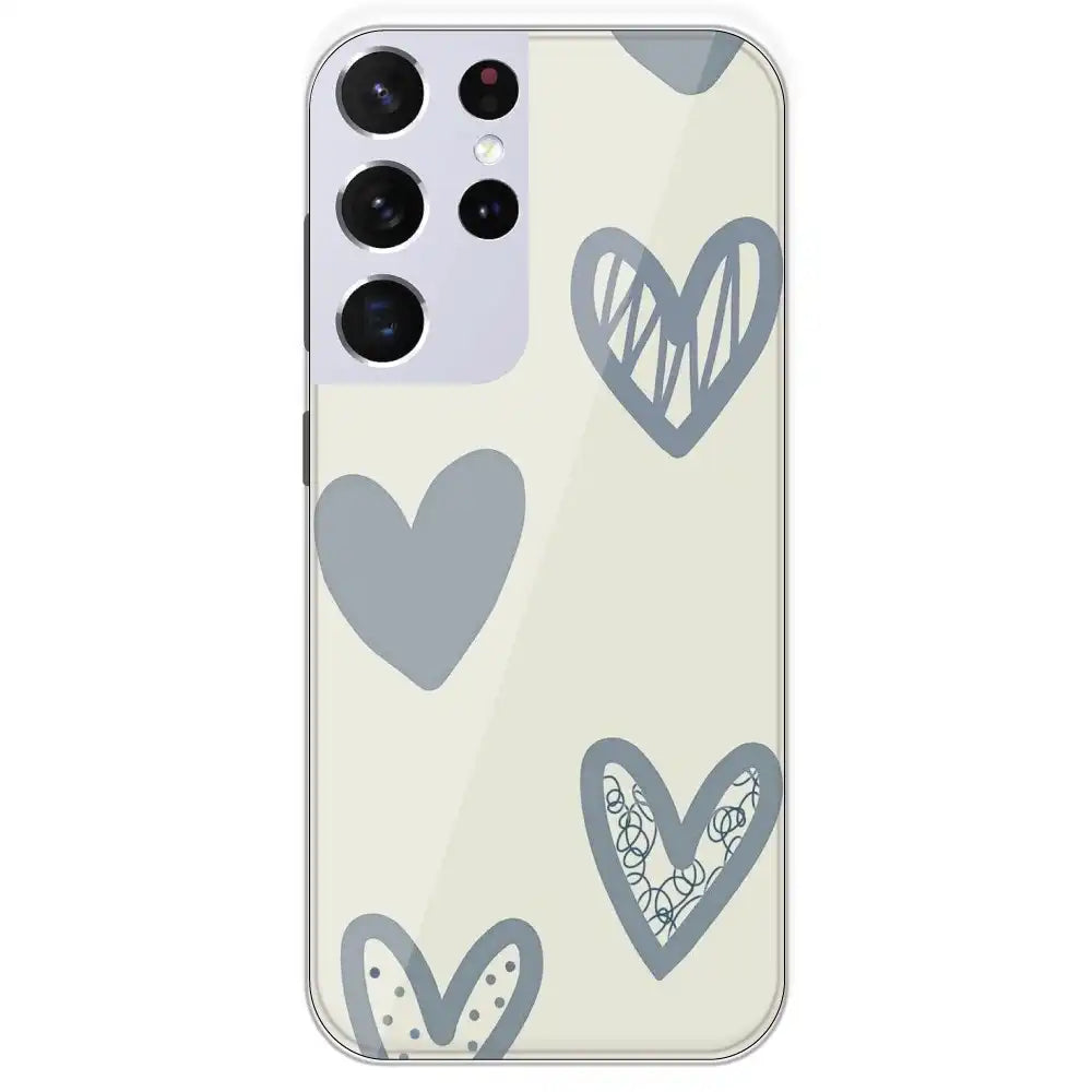 Light Blue Hearts - Printed Silicone Case For Samsung Galaxy S21 Ultra