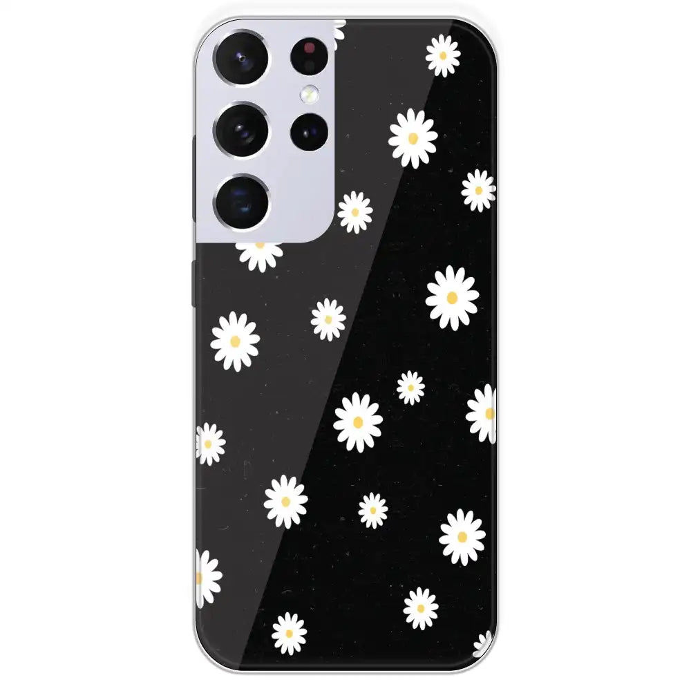 White And Black Flower - Printed Silicone Case For Samsung Galaxy S21 Ultra