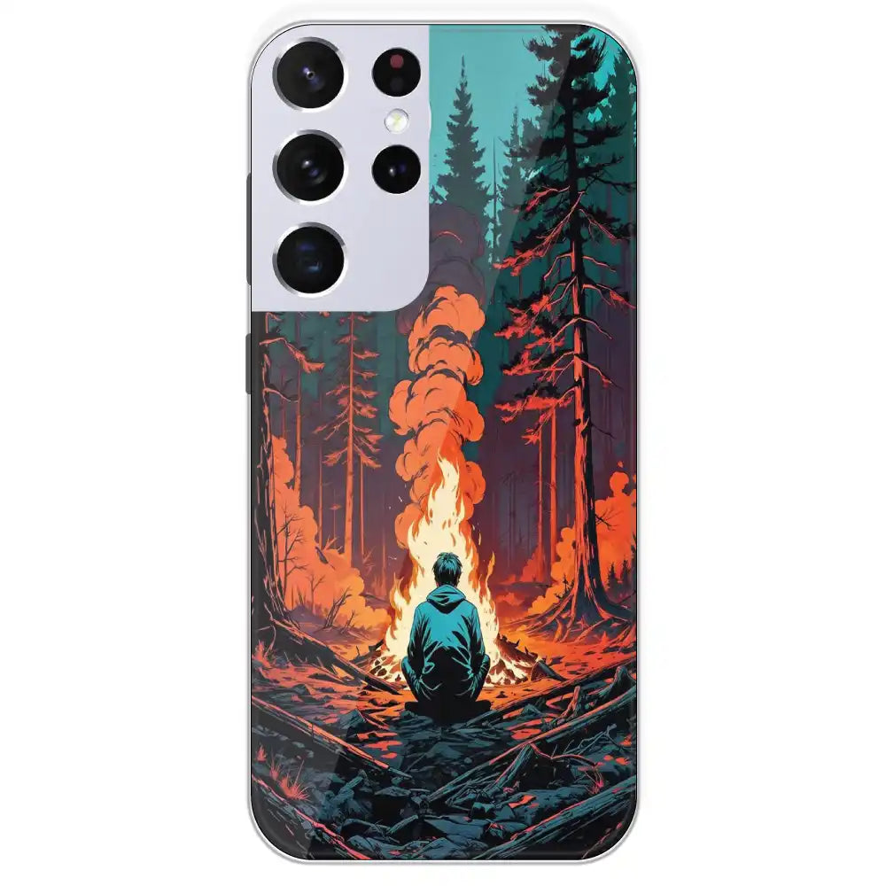 Boy With Camp Fire - Printed Silicone Case For Samsung Galaxy S21 Ultra
