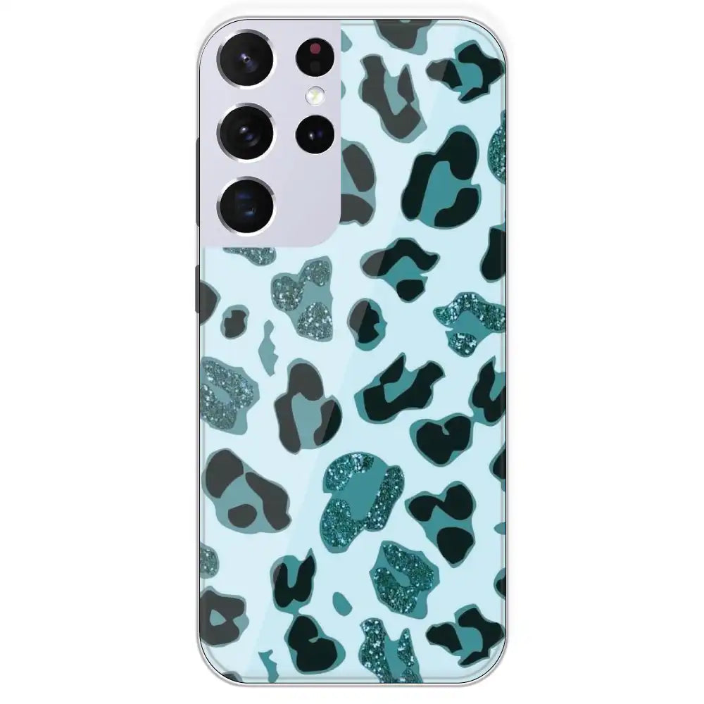 Blue Leopard Glitter Print - Printed Silicone Case For Samsung Galaxy S21 Ultra