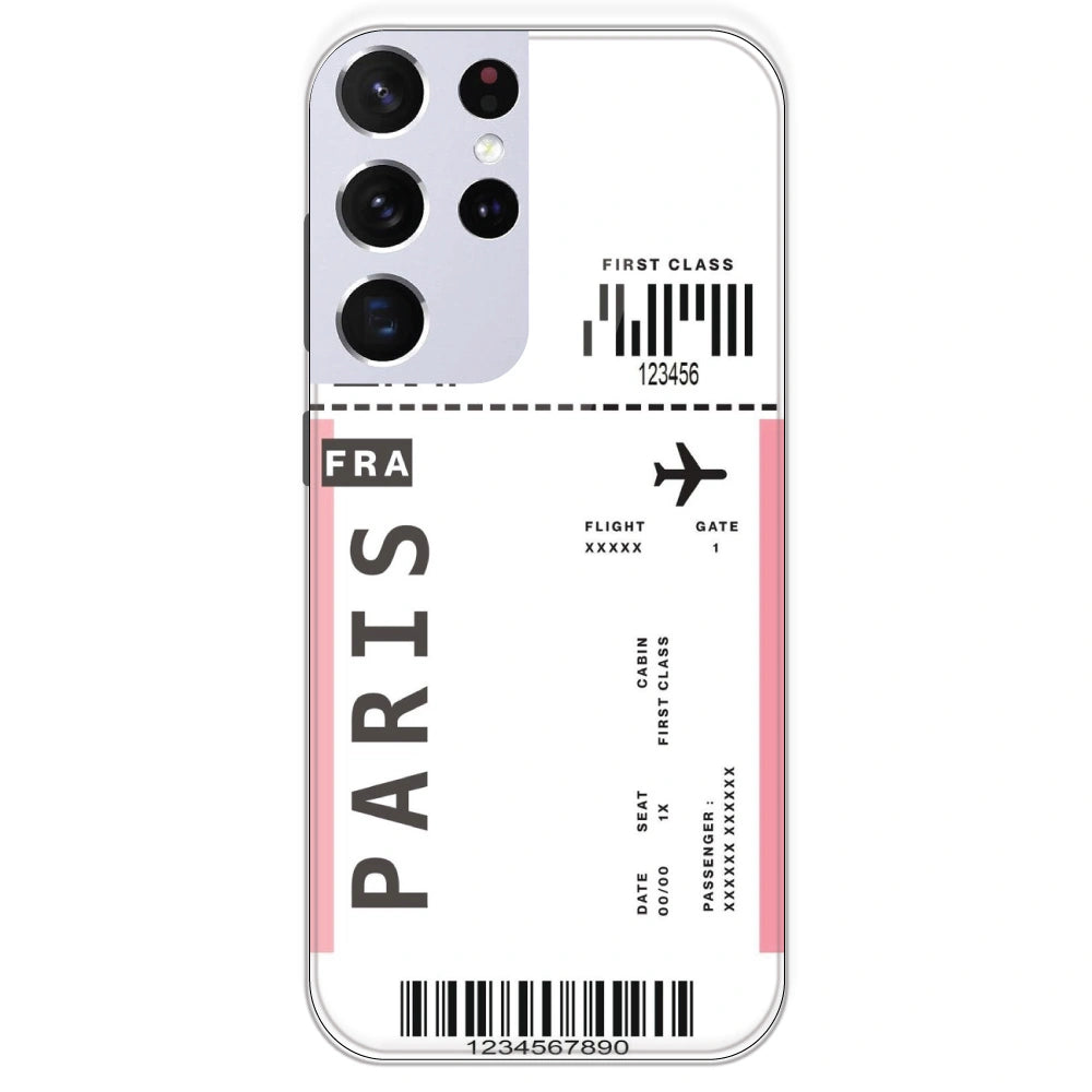 Paris Ticket - Clear Printed Silicone Case For Samsung Galaxy S21 Ultra