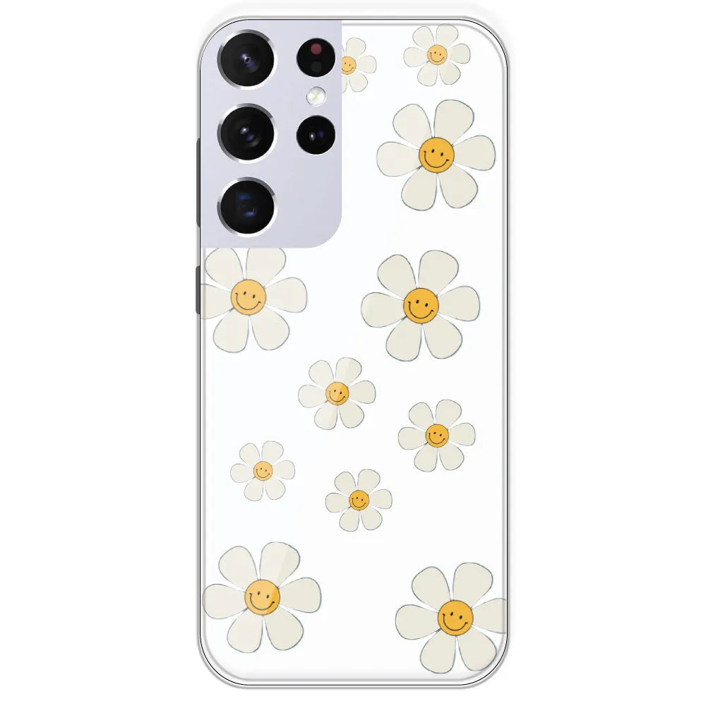 Smile Flowers - Clear Printed Silicone Case For Samsung Galaxy S21 Ultra