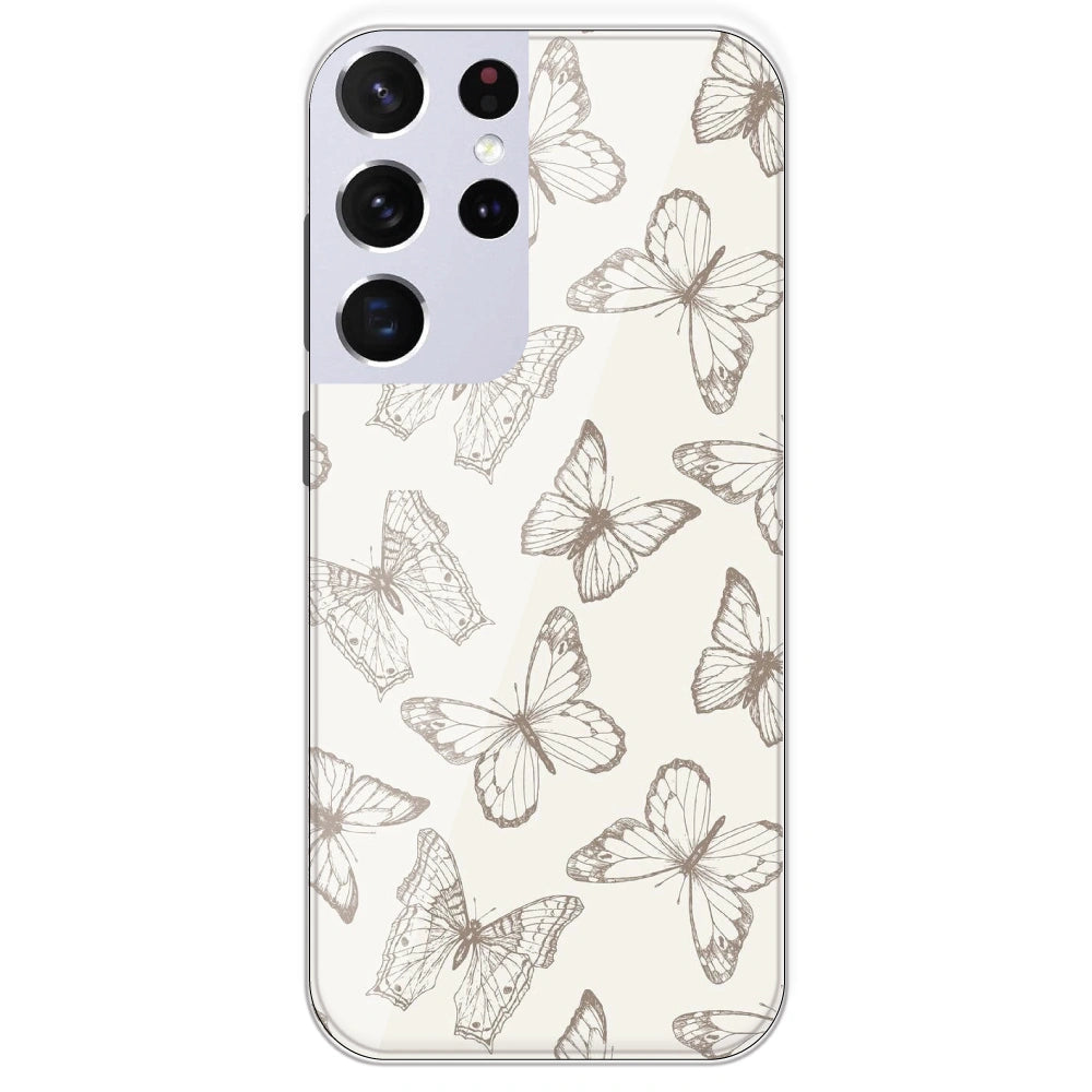 White Butterflies - Printed Silicone Case For Samsung Galaxy S21 Ultra