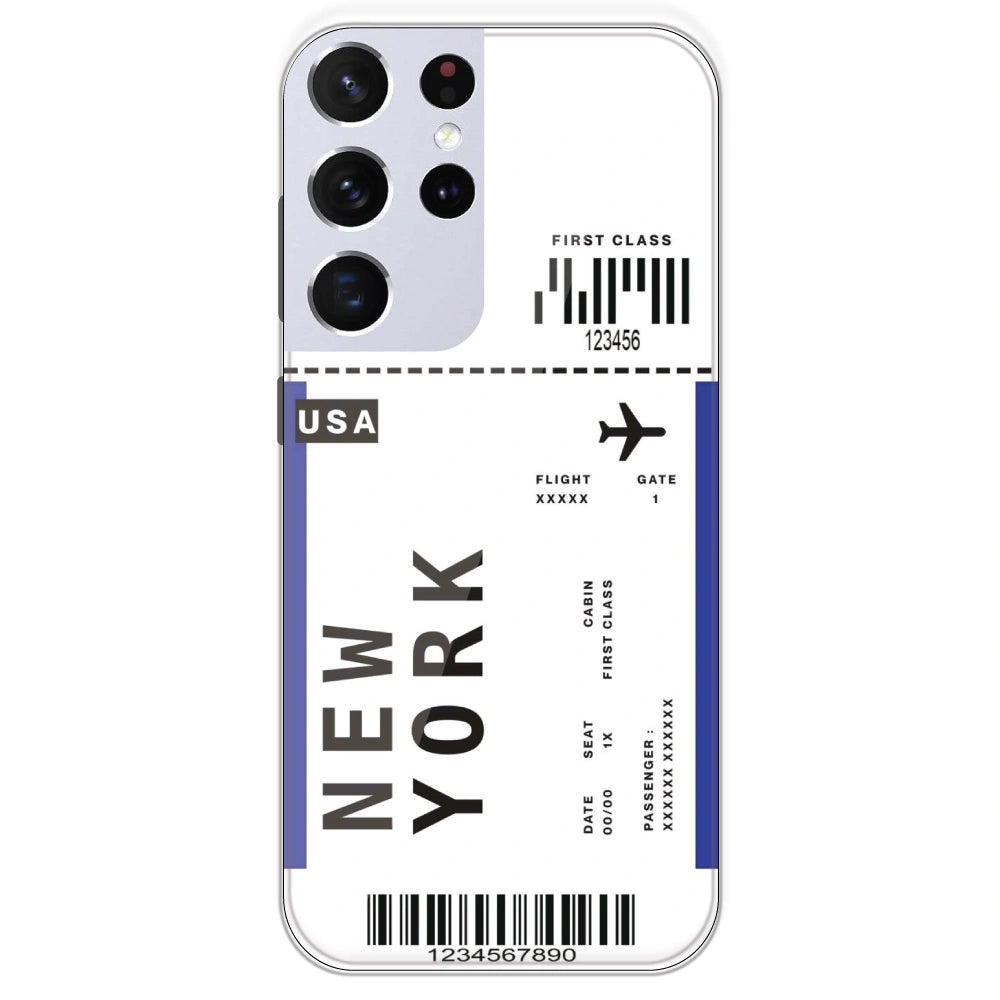 New York Ticket - Clear Printed Silicone Case For Samsung Galaxy S21 Ultra
