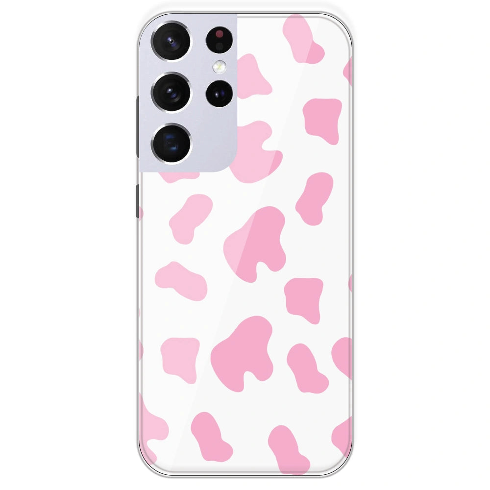 Pink Cow Print - Clear Printed Silicone Case For Samsung Galaxy S21 Ultra