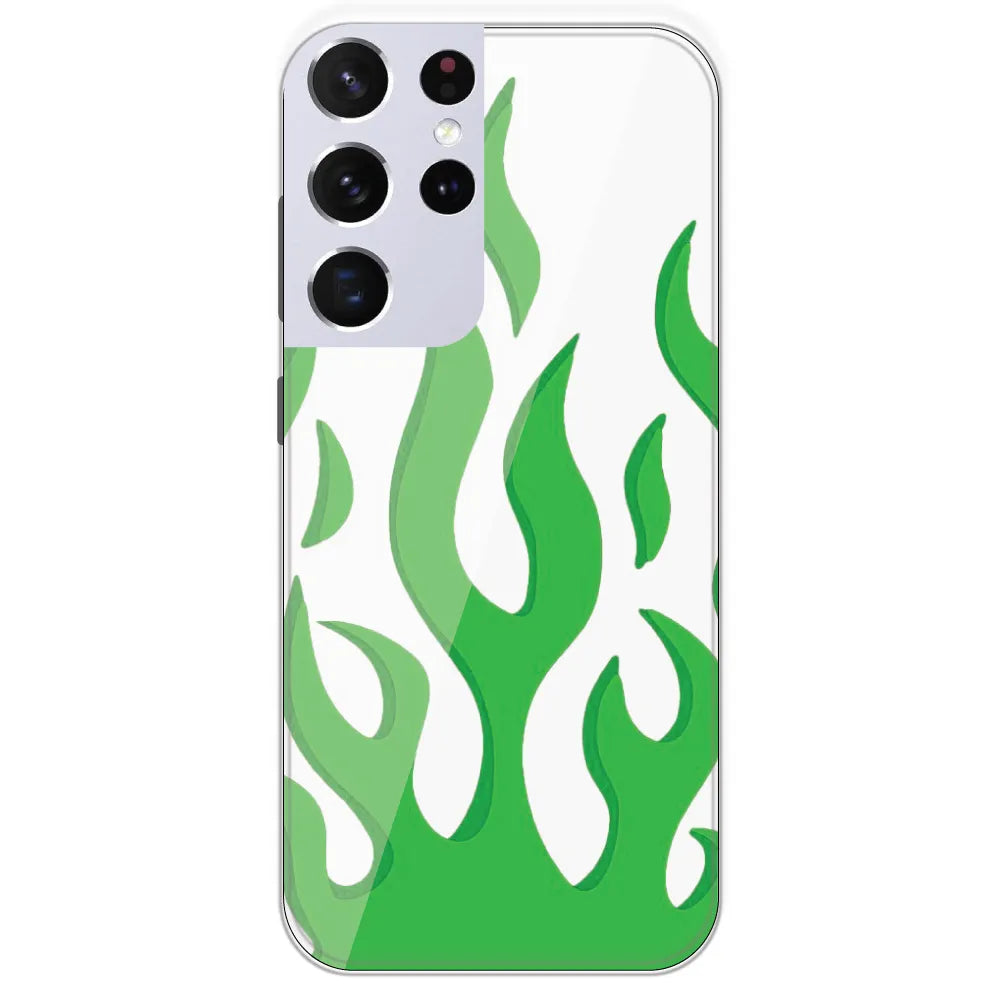 White Aesthetic Flame - Clear Printed Silicone Case For Samsung Galaxy S21 Ultra