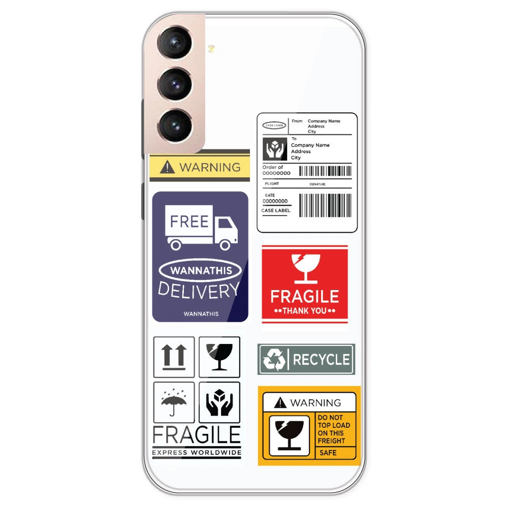Caution Labels - Clear Printed Silicone Case For Samsung Galaxy S21 Plus
