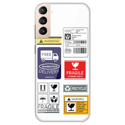 Caution Labels - Clear Printed Silicone Case For Samsung Galaxy S21 Plus