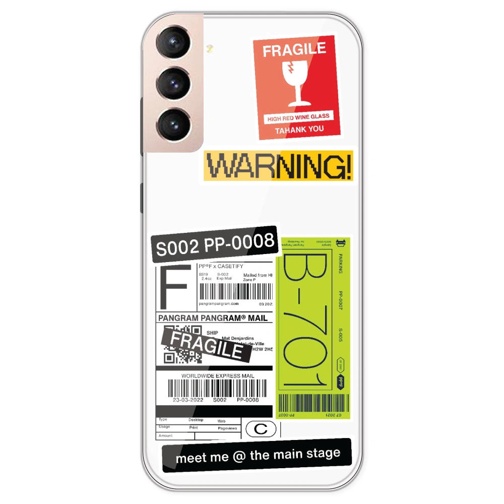Fragile Labels - Clear Printed Silicone Case For Samsung Galaxy S21 Plus