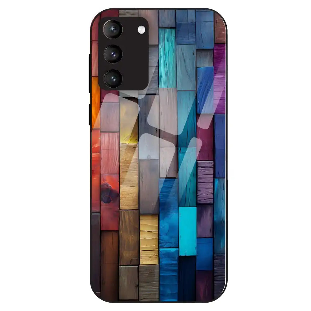 Color Block Wood Texture - Glass Case For Samsung Galaxy S21 Plus