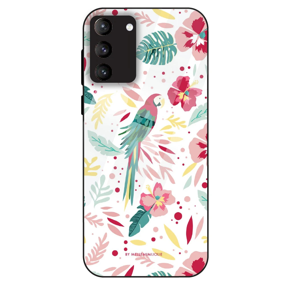 Tropical Parrot Floral - Glass Case For Samsung Galaxy S21 Plus