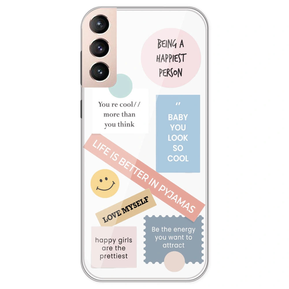 Be Happy - Clear Printed Silicone Case For Samsung Galaxy S21 Plus