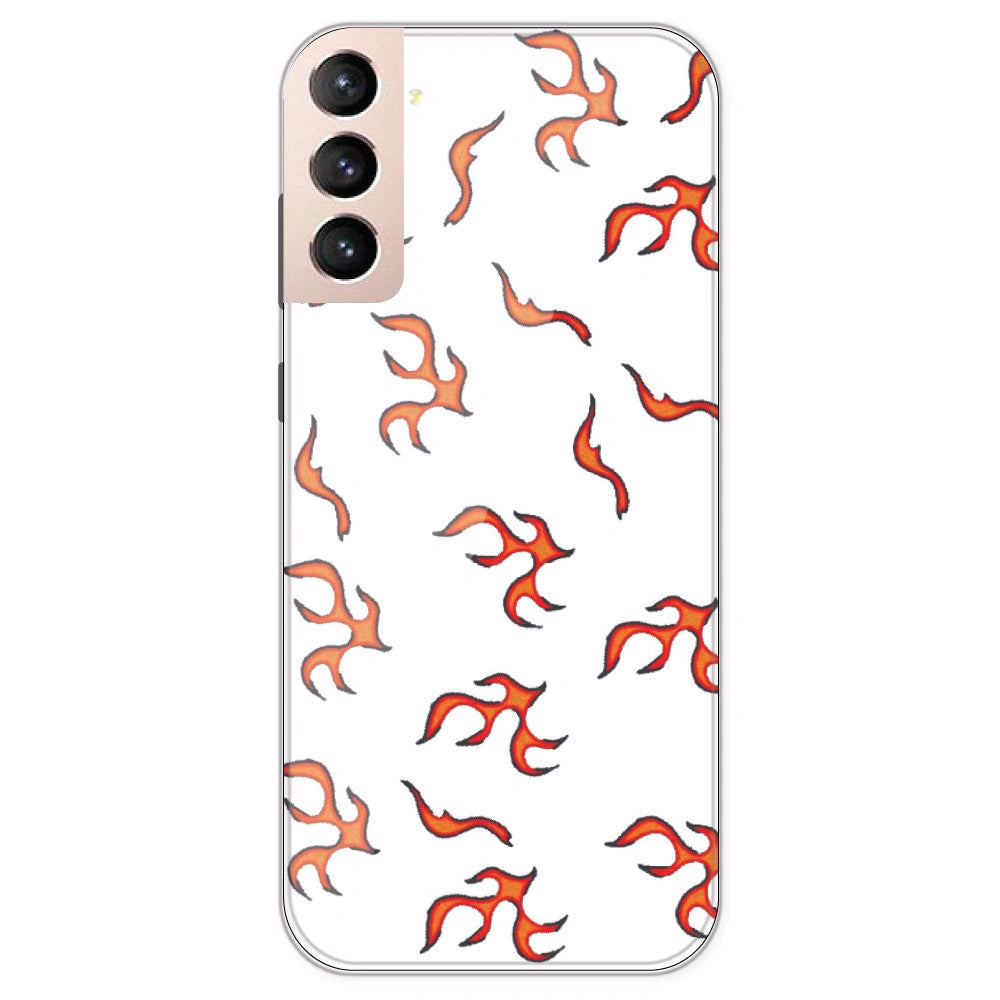 Orange Mini Flames - Clear Printed Silicone Case For Samsung Galaxy S21 Plus