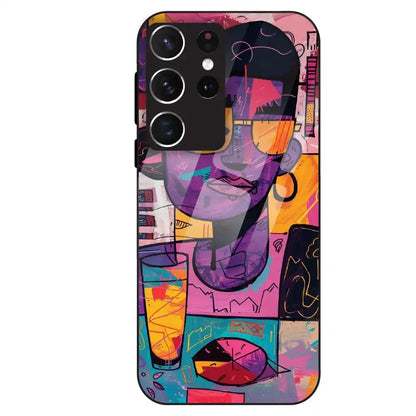 Abstract Neon Portrait - Glass Case For Samsung Galaxy S21 Ultra