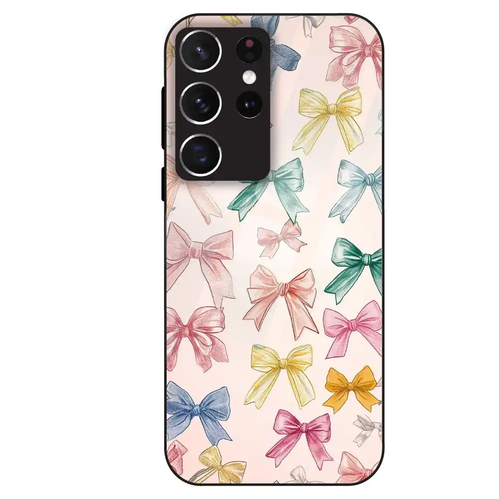 Pastel Bow Pattern - Glass Case For Samsung Galaxy S21 Ultra