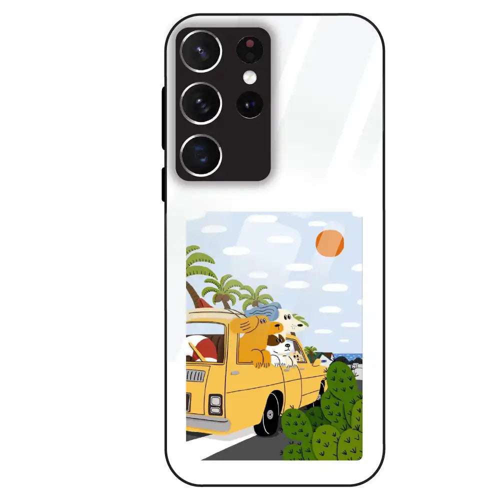 Cute Dog Travel Cartoon - Glass Case For Samsung Galaxy S21 Ultra