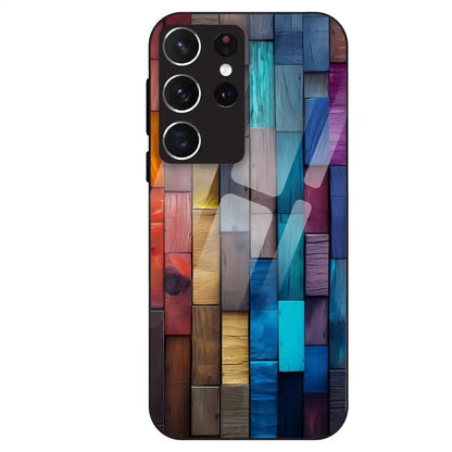 Color Block Wood Texture - Glass Case For Samsung Galaxy S21 Ultra