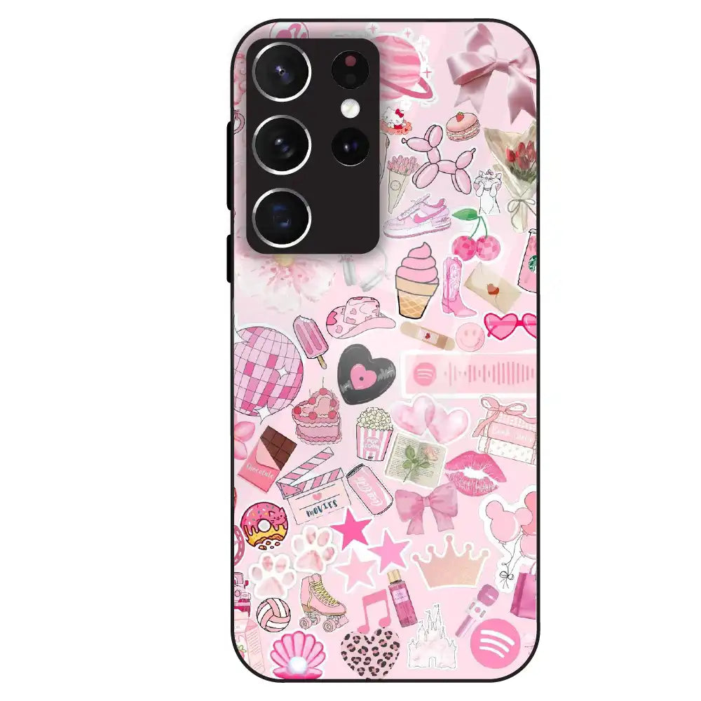 Pink Pop Aesthetic Collage - Glass Case For Samsung Galaxy S21 Ultra