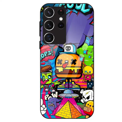 Colorful Graffiti Cartoon - Glass Case For Samsung Galaxy S21 Ultra