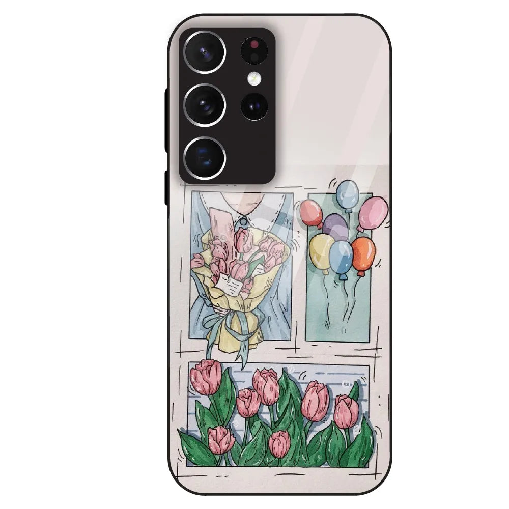 Tulip Aesthetic Sketch - Glass Case For Samsung Galaxy S21 Ultra