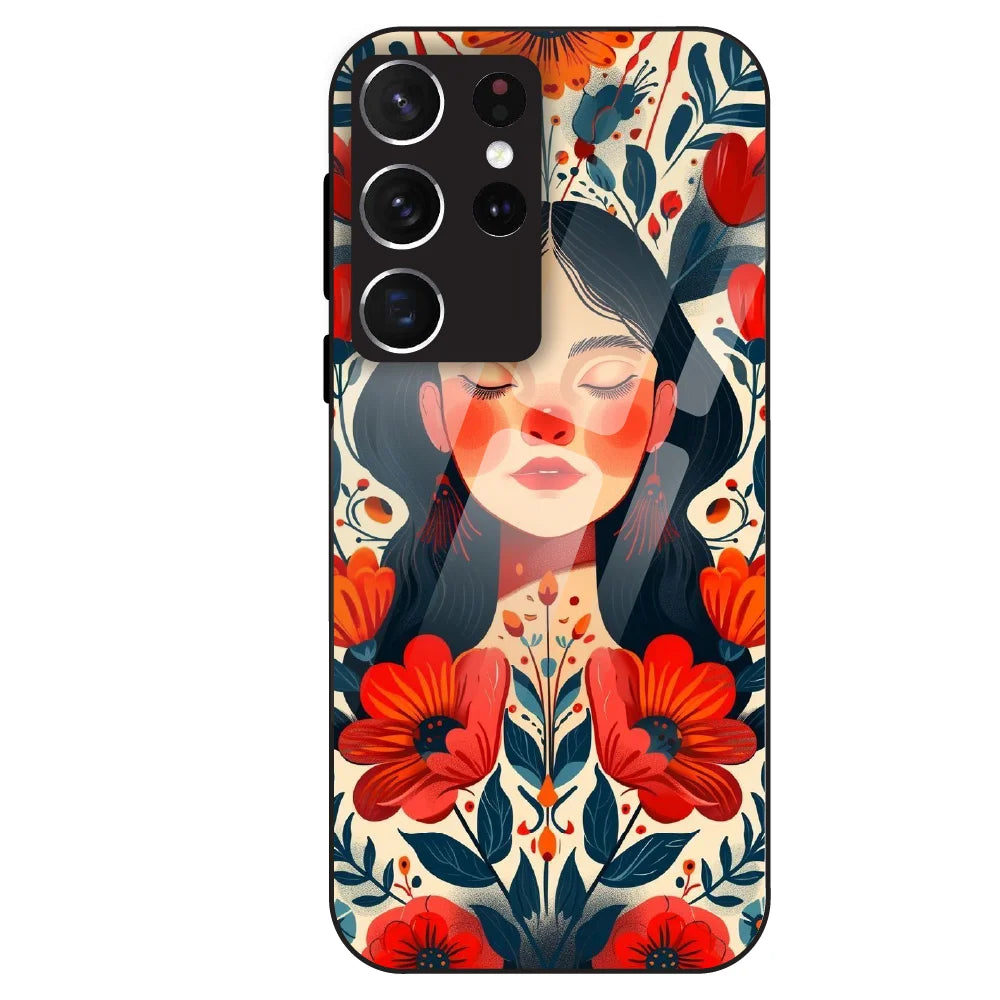 Floral Muse Portrait - Glass Case For Samsung Galaxy S21 Ultra