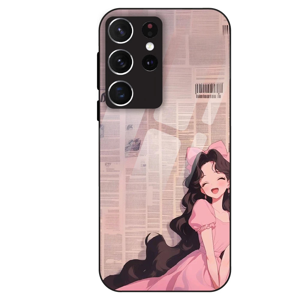 Cute Pink Anime Girl - Glass Case For Samsung Galaxy S21 Ultra